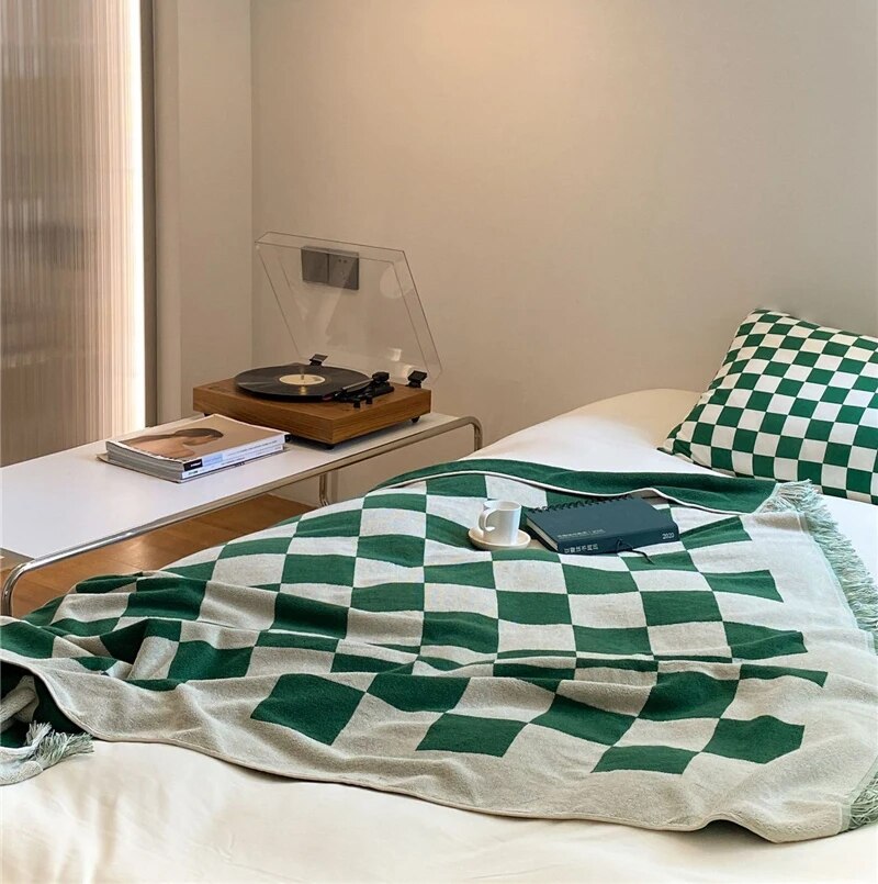 Plaid Throw Blanket – Retro Cotton 55x55 Inch Cozy Throw