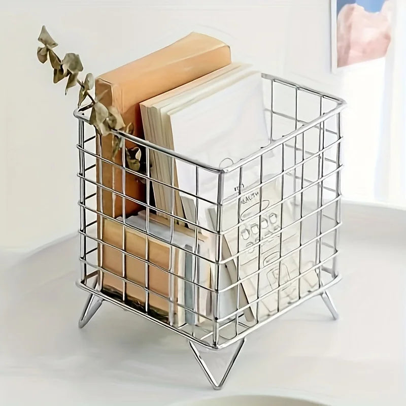 Desk Storage Basket - Mini Mesh Organizer Compact Stainless Steel