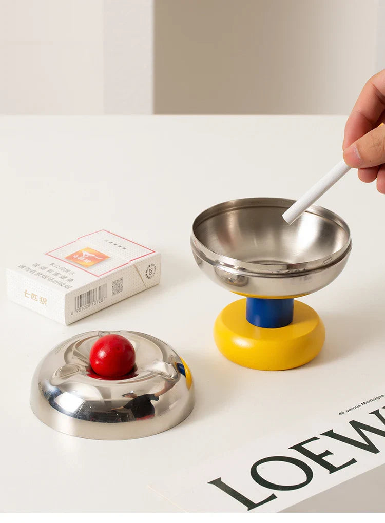Stainless Steel Ashtray - Retro Ball Design, Small & Durable