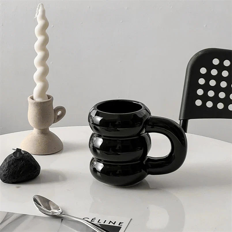Embossed Donut Mug - 14oz Ceramic Coffee Cup