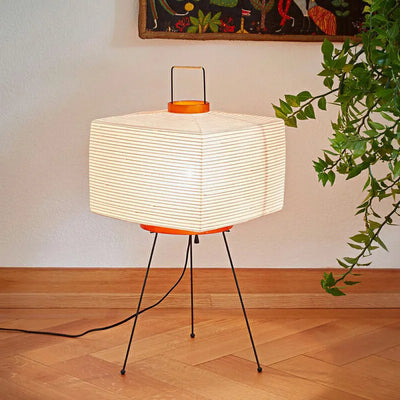 Japanese Floor Lantern – Wabi-Sabi Rice Paper Cube Lamp
