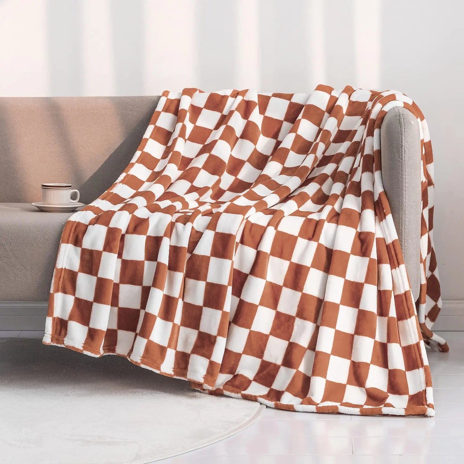 Plaid Throw Blanket | Soft Cotton Polyester Checkerboard