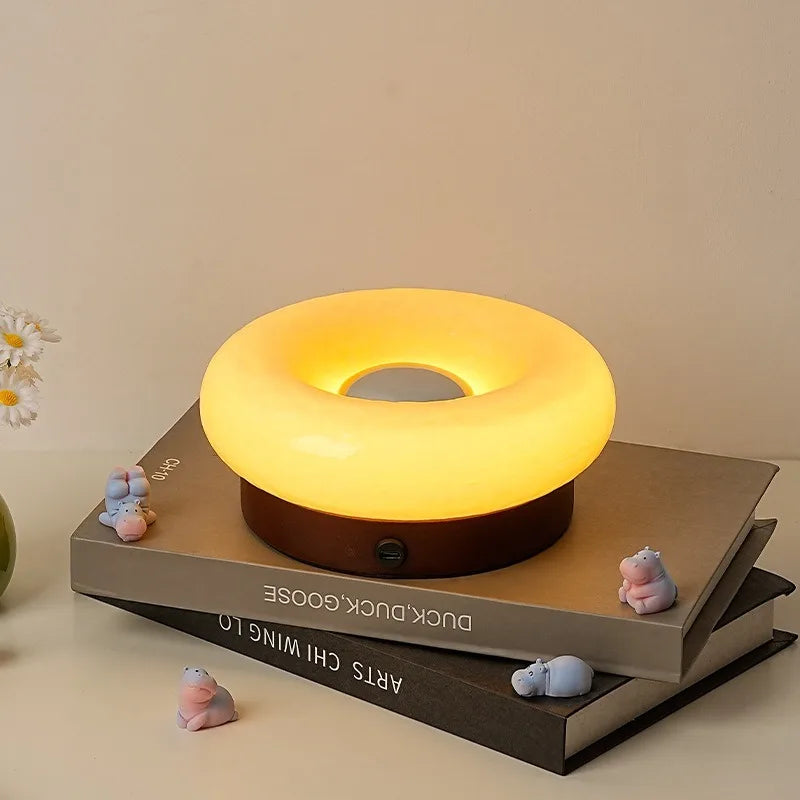 Donut Touch Table Lamp - Solid Wood Base, Dimmable Ambient Light