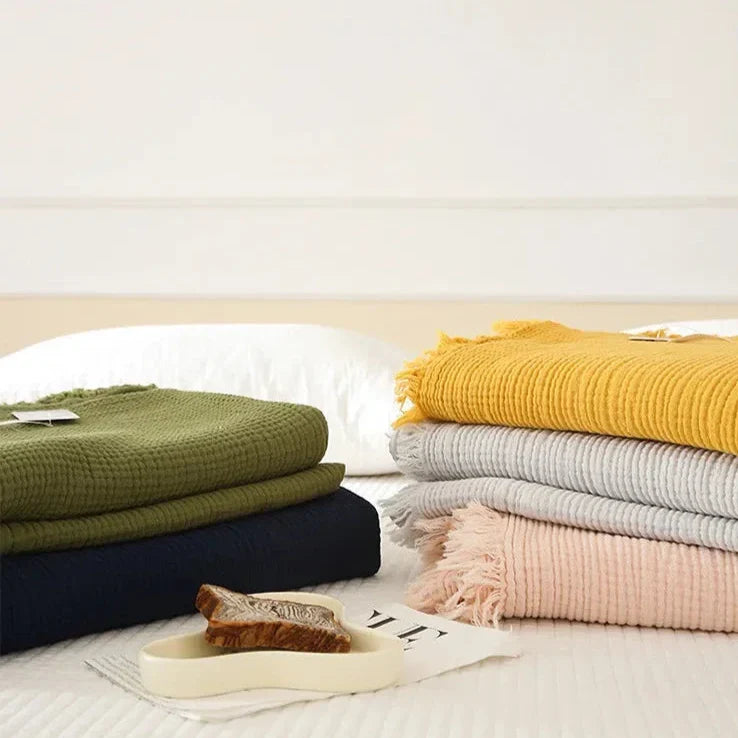 4-Layer Cotton Throw - Breathable Stylish Couch Blanket