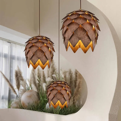 Solid Wood Chandelier – Pine Cone Ceiling Lamp