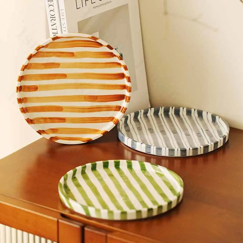 Ceramic Striped Plate – Brush Touch Art Design