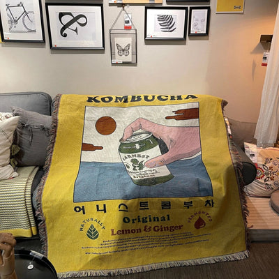 Kombucha Throw Blanket – Soft Cotton Retro Design