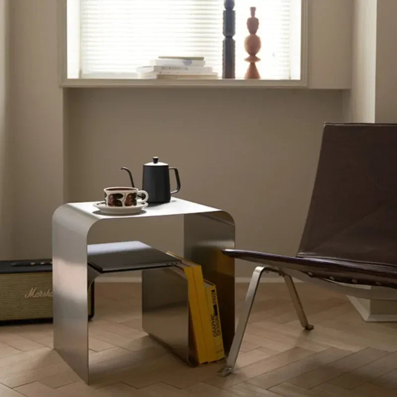 Stainless Steel Side Table - Minimalist Bent Frame Design