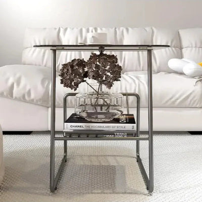 Glass Top Side Table - Metal Rack Storage