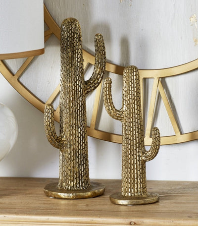 Gold Cactus Sculpture - Polystone Southwest Decor