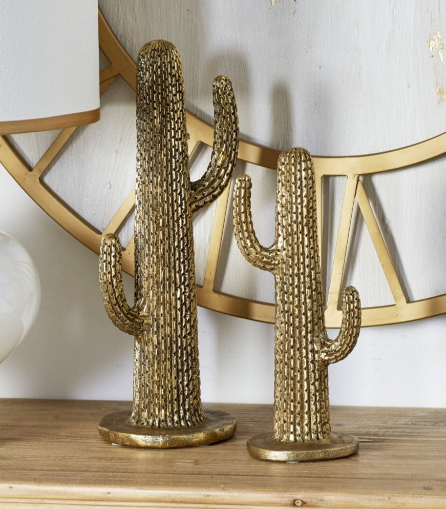 Gold Cactus Sculpture - Polystone Southwest Decor