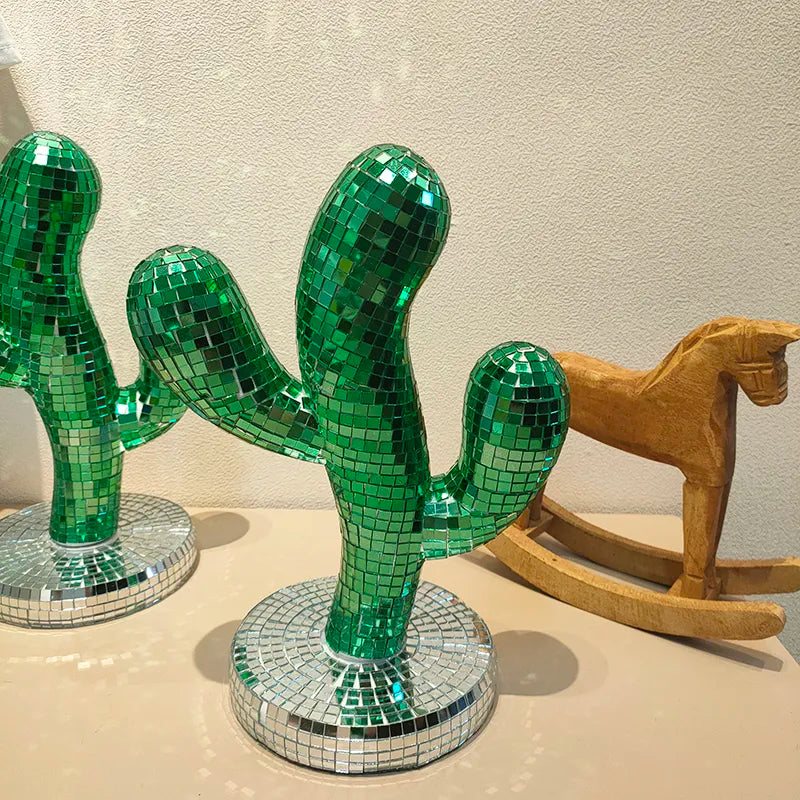 Disco Ball Cactus Ornament - Glass & Steel Decor