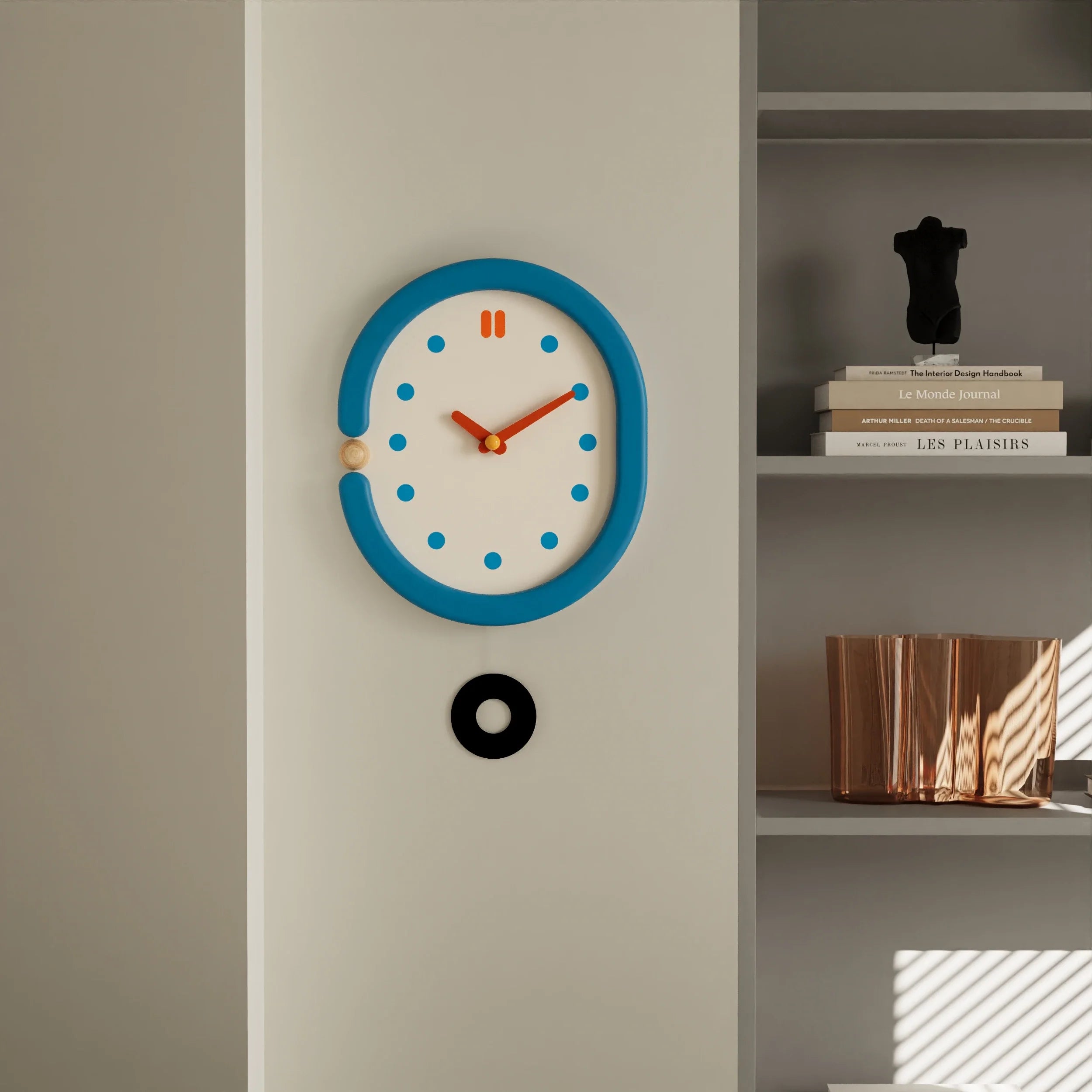 Pendulum Wall Clock - Japanese Minimalist Oval Blue Design