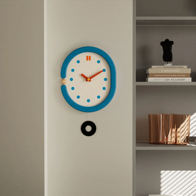 Pendulum Wall Clock - Japanese Minimalist Oval Blue Design