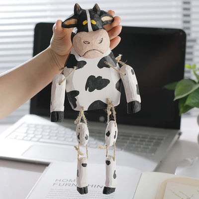 Wooden Cow Puppet Hand Carved Movable Toy