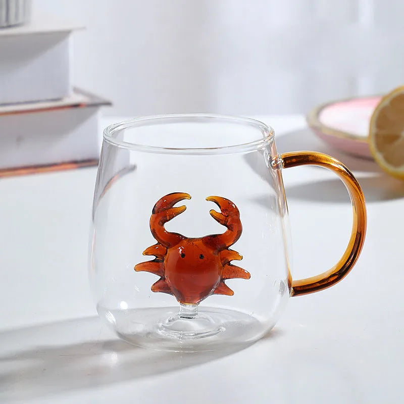 Borosilicate Glass Mug - 3D Animal Design, Color Handle