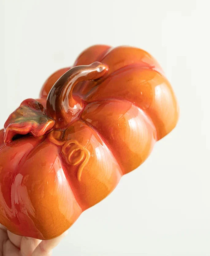 Pumpkin Ceramic Plate – Small Festive Serving Dish with Lid