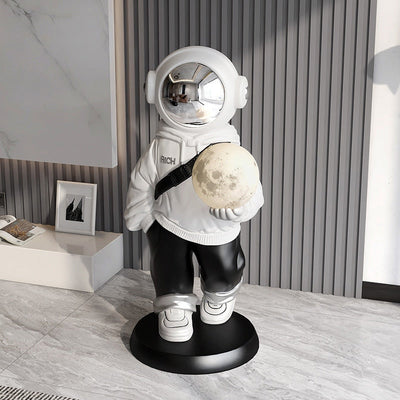 Astronaut Floor Statue Ceramic Sculpture With Moon Lamp