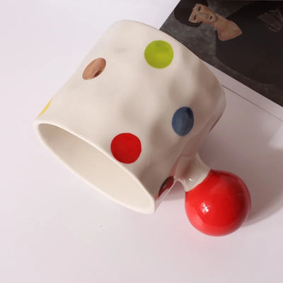 Red Ceramic Mug - 300ml Polka Dot Coffee Cup