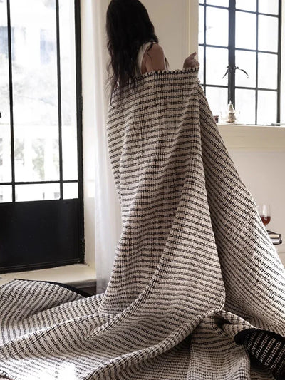 Black Striped Area Rug - Japanese Hand Crafted Double Sided Cotton Jute