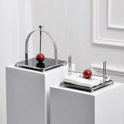 Wooden Ball Napkin Holder - Stainless Steel Metal Holder