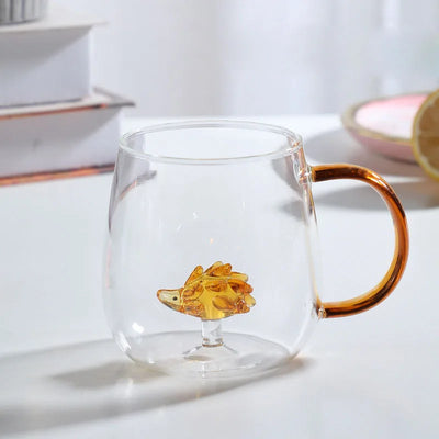 Borosilicate Glass Mug - 3D Animal Design, Color Handle