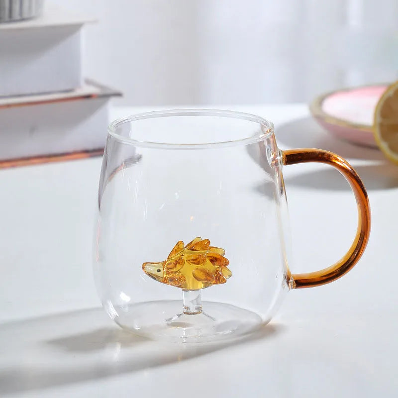 Borosilicate Glass Mug - 3D Animal Design, Color Handle