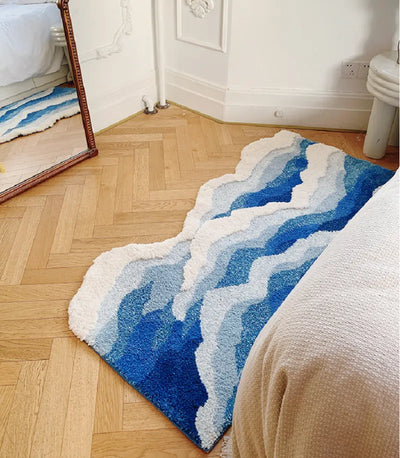 Japanese Tufted Rug - Blue Sea Wave Design Mat