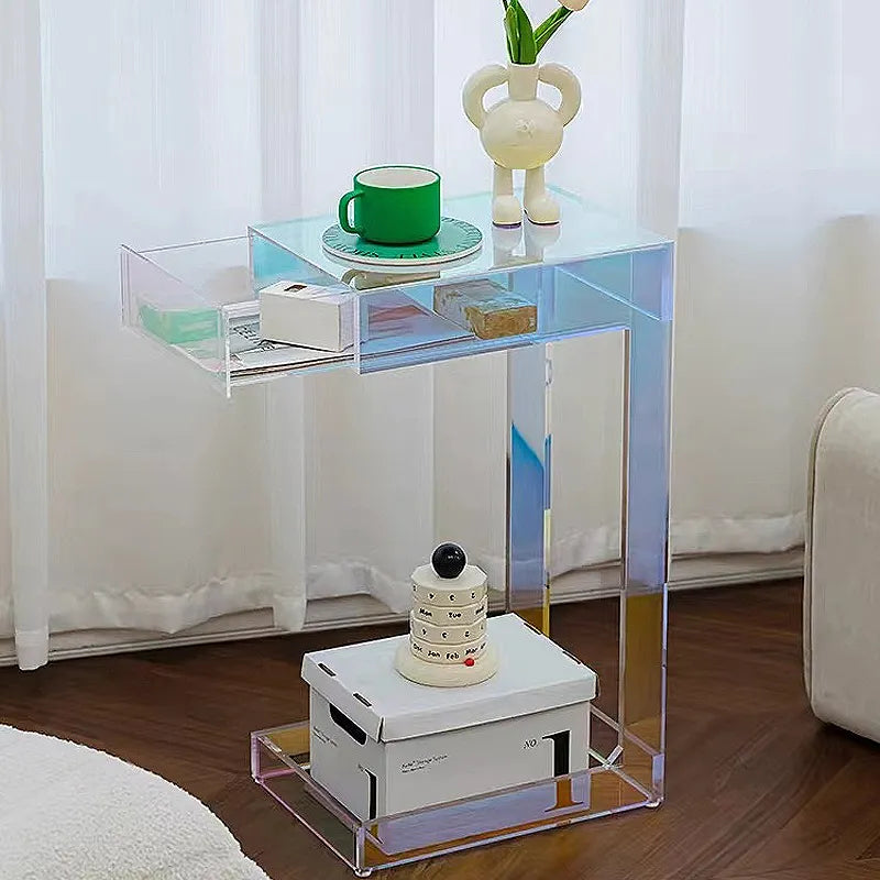 Acrylic Side Table - Nordic Iridescent Drawer