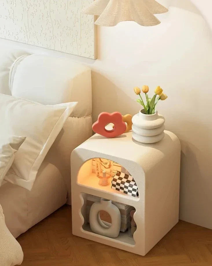Nordic Cabinet Nightstand - Wooden Side Table With Irregular Shelf Design
