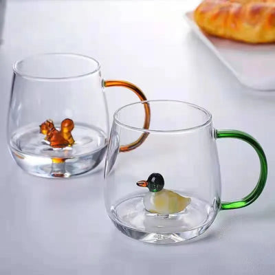 Borosilicate Glass Mug - 3D Animal Design, Color Handle