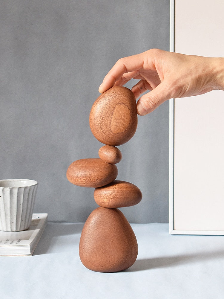 Magnetic Balance Stone Solid Wood Sculpture - Modern Home Decor