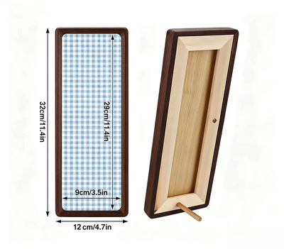 Dimension diagram of wood photo strip frame: 32x12cm overall, 29x9cm photo window