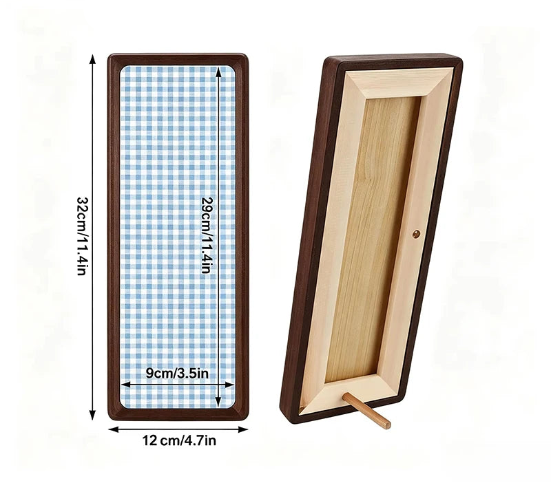 Dimension diagram of wood photo strip frame: 32x12cm overall, 29x9cm photo window