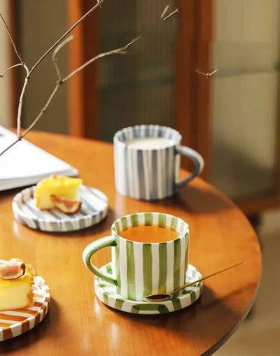 Ceramic Striped Plate – Brush Touch Art Design