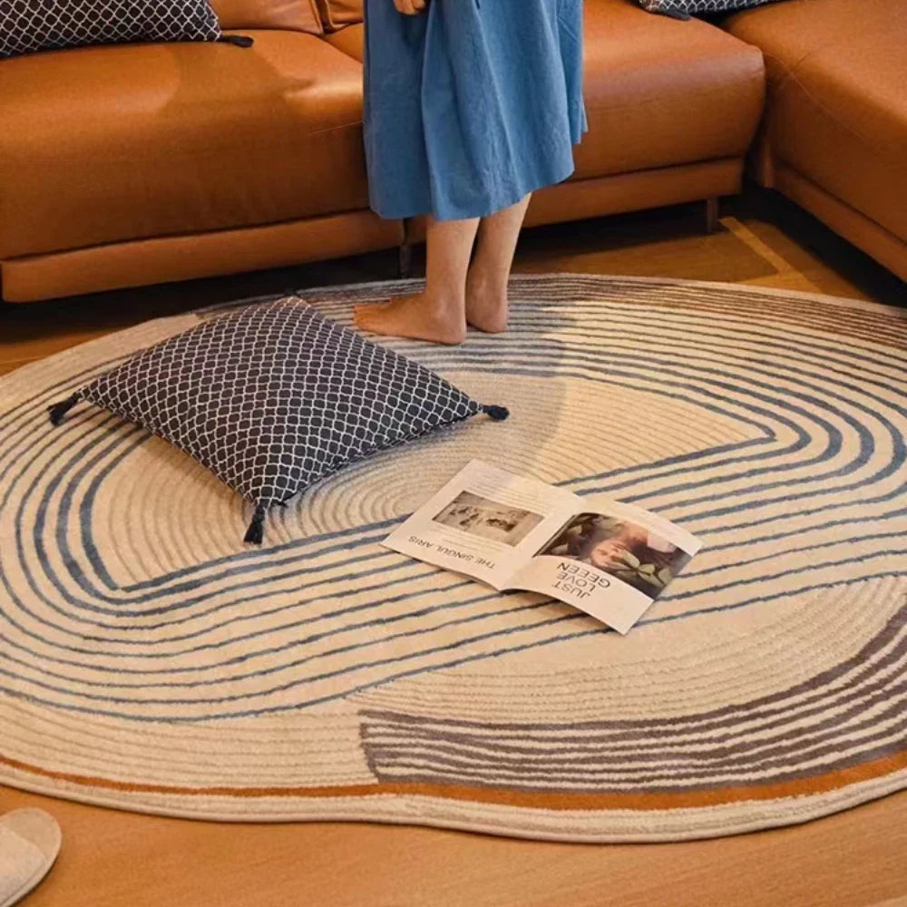 Irregular Oval Rug - Contemporary Polyester Area Carpet