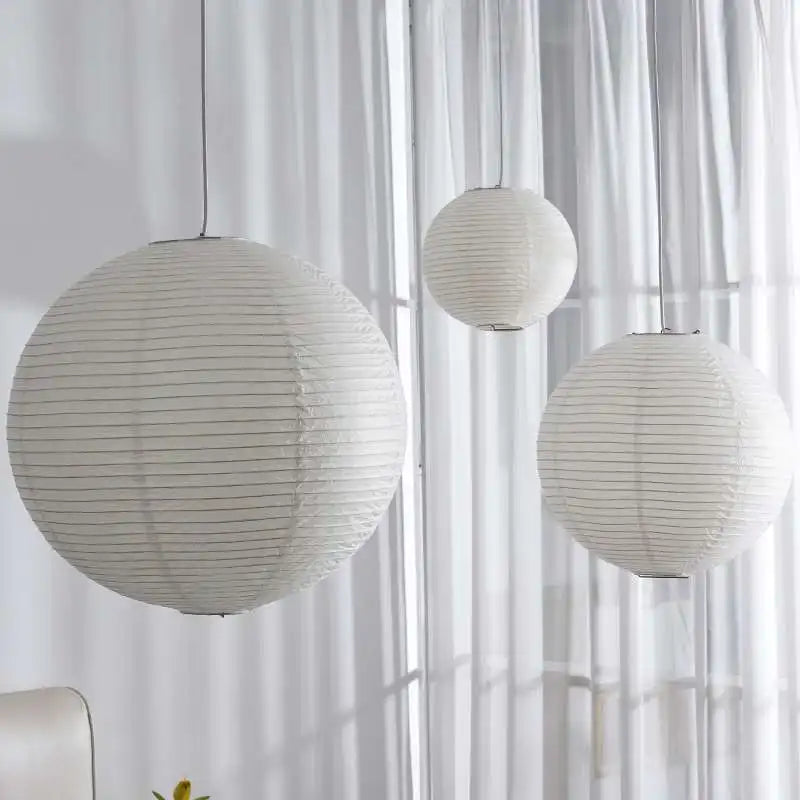 Rice Paper Pendant Lamp - Japanese Ceiling Light Fixture With Adjustable Wire