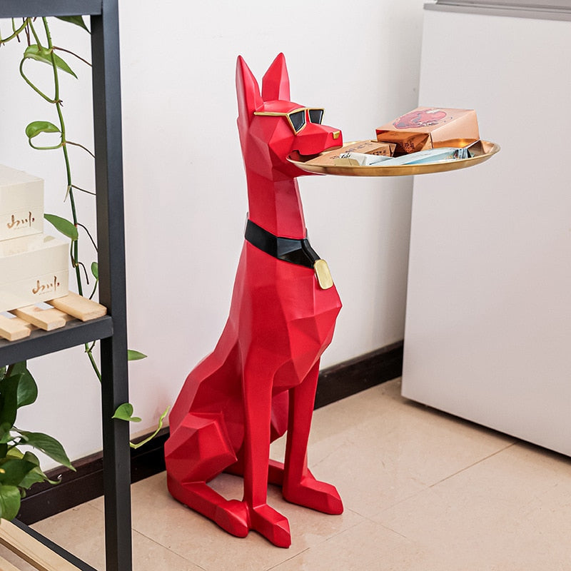 Dobermann Dog Statue - Large Resin Guard Sculpture with Front Door Key Holder