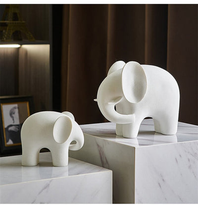 Nordic Elephant Statue - White Resin Sculpture