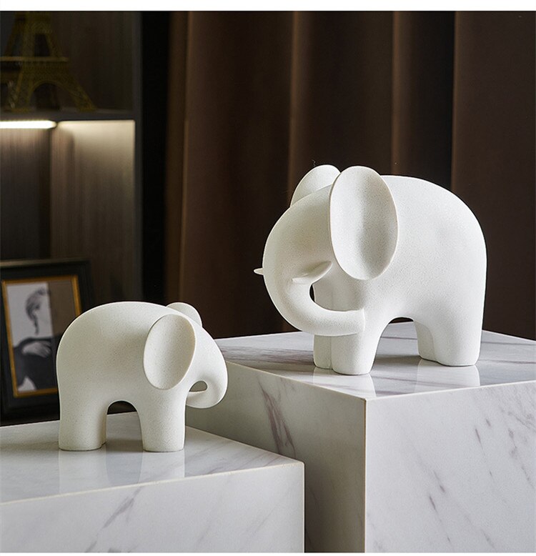 Nordic Elephant Statue - White Resin Sculpture