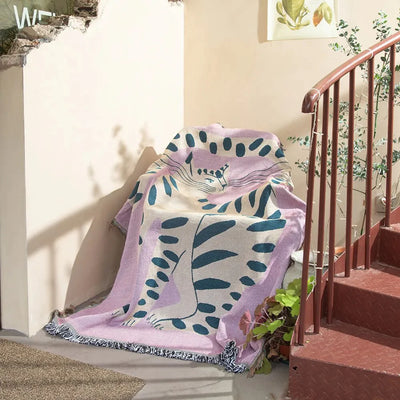 Pink Cat Throw Blanket - Soft Cotton Cozy 51x63