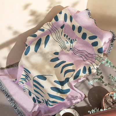 Pink Cat Throw Blanket - Soft Cotton Cozy 51x63