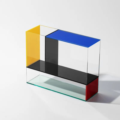Color block glass vase, angled side view showing panel layers