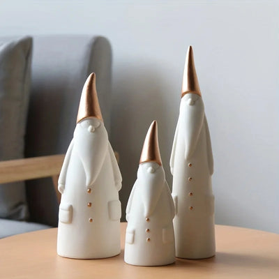 Santa Ceramic Ornament Set - White Christmas Shelf Decor