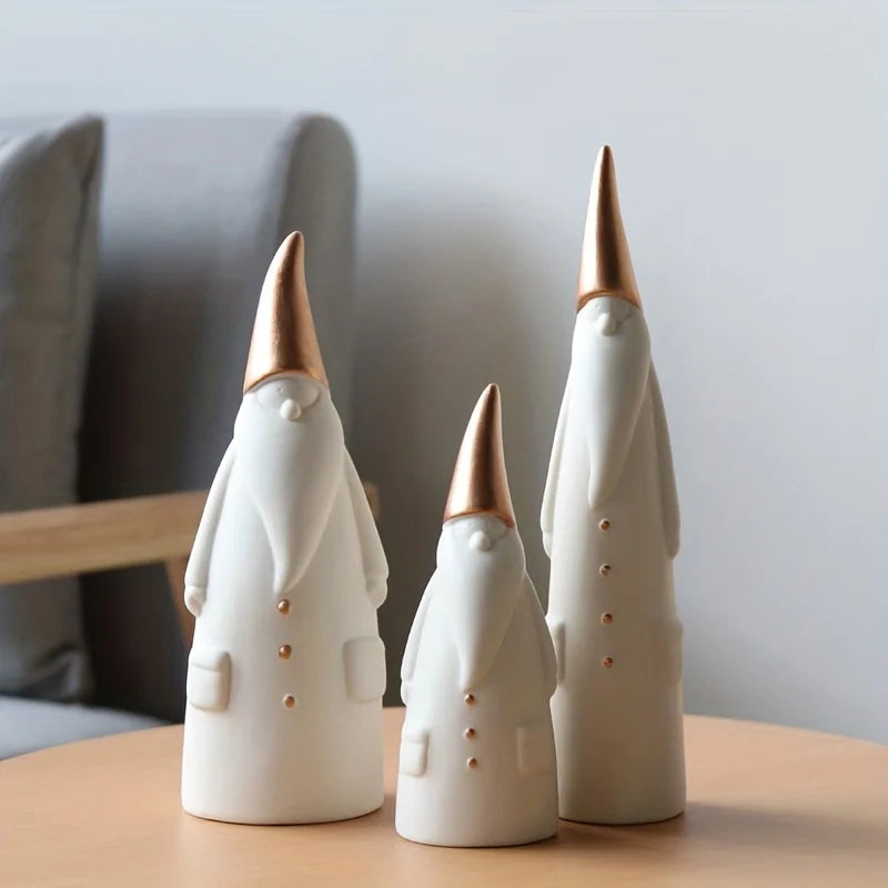 Santa Ceramic Ornament Set - White Christmas Shelf Decor
