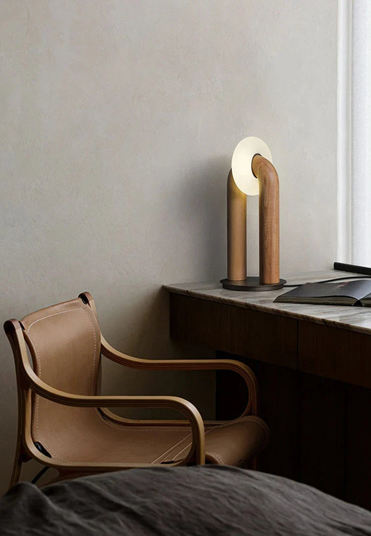 Vintage Wood Table Lamp - Solid Ash Wood Base, Dimmable Lighting