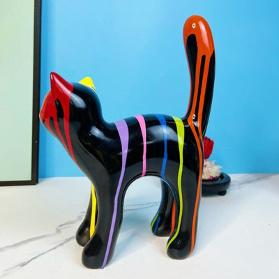 Walking Cat Sculpture - Painted Resin Figurine