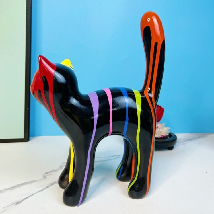 Walking Cat Sculpture - Painted Resin Figurine
