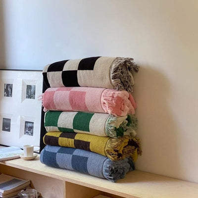 Plaid Throw Blanket – Retro Cotton 55x55 Inch Cozy Throw