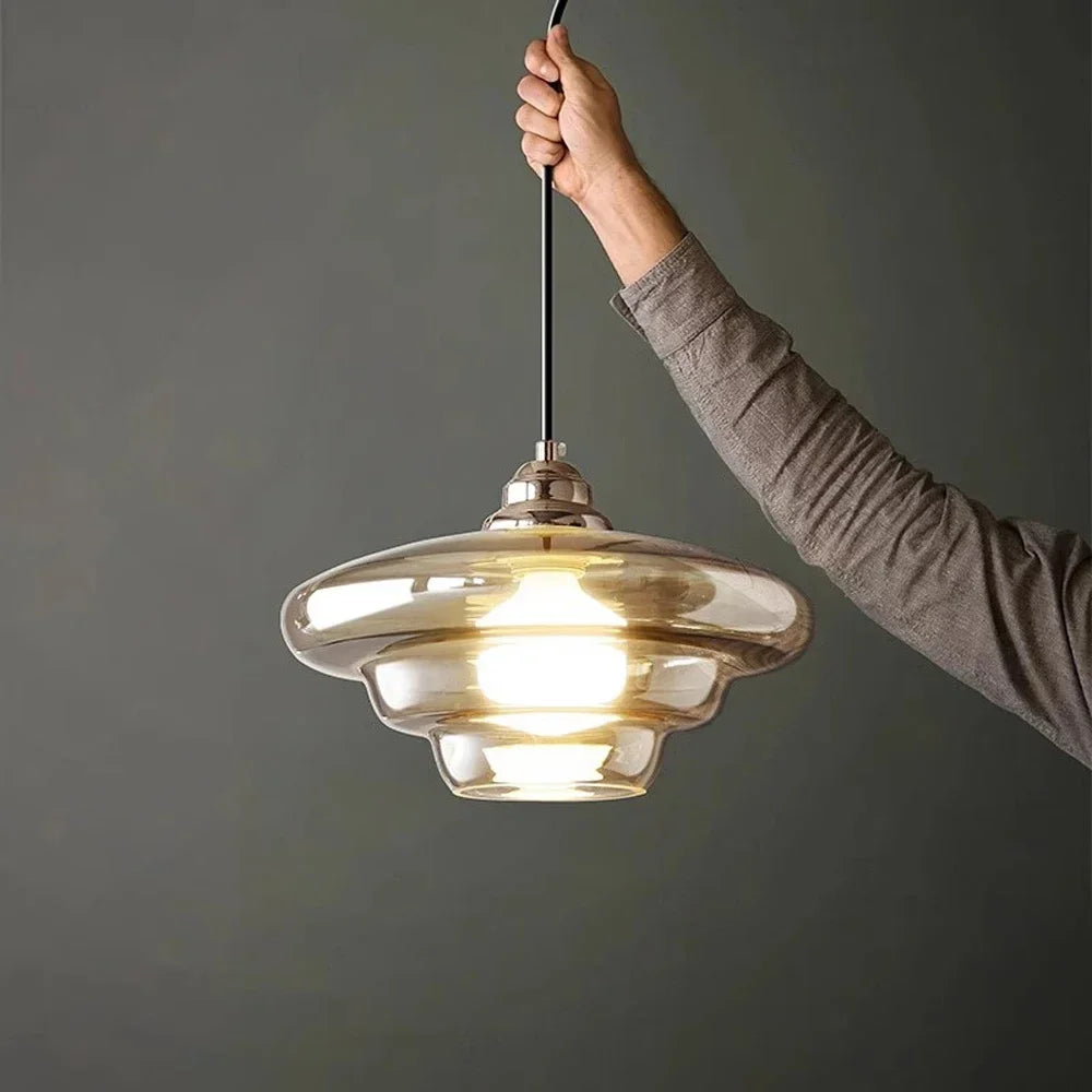 Embossed Glass Pendant Light - Stylish Kitchen Ceiling Lamp